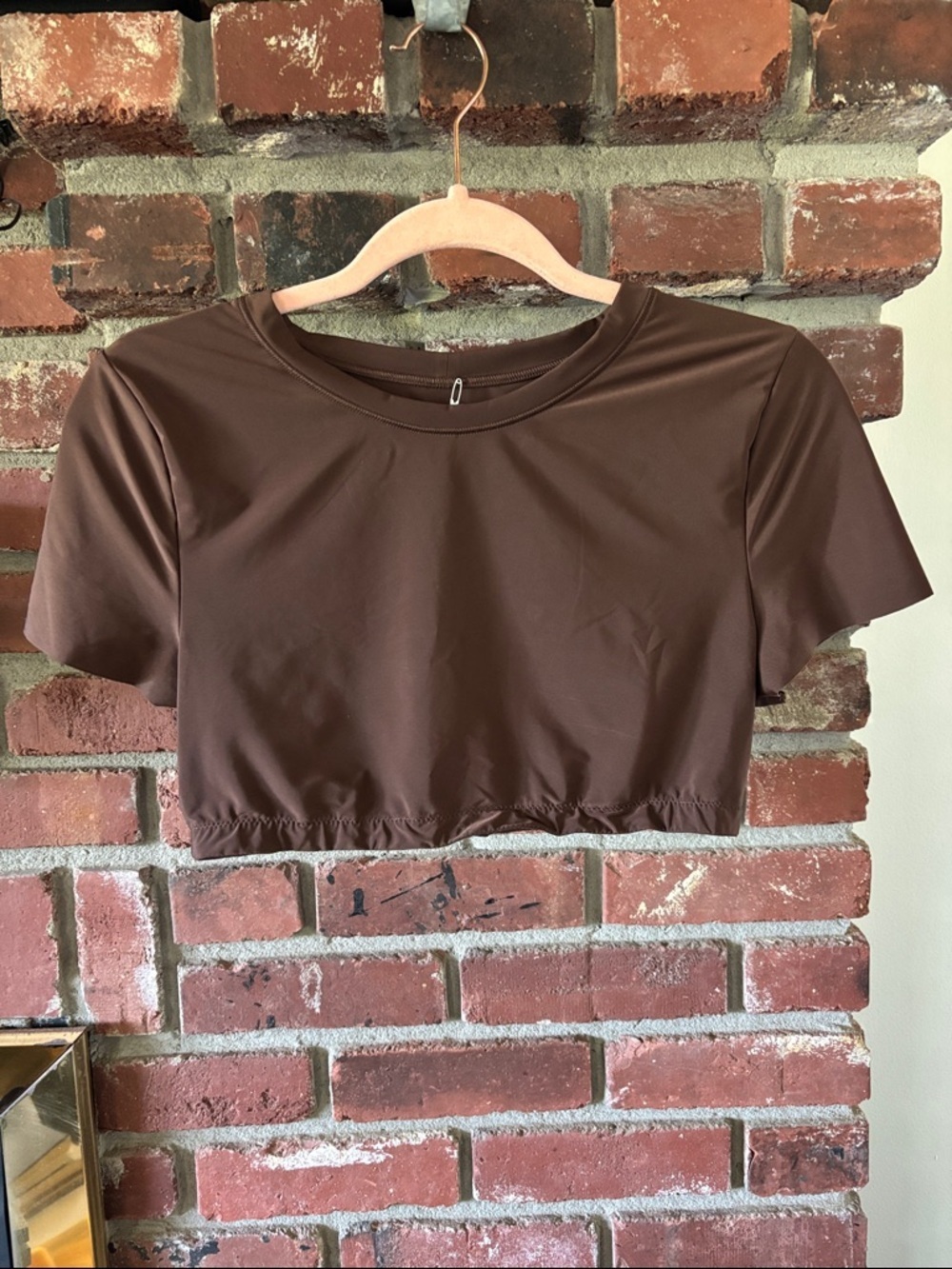 aerie Smootheez Crop Top -Chocolate Brown Short Sleeve Shirt Women’s Size Large